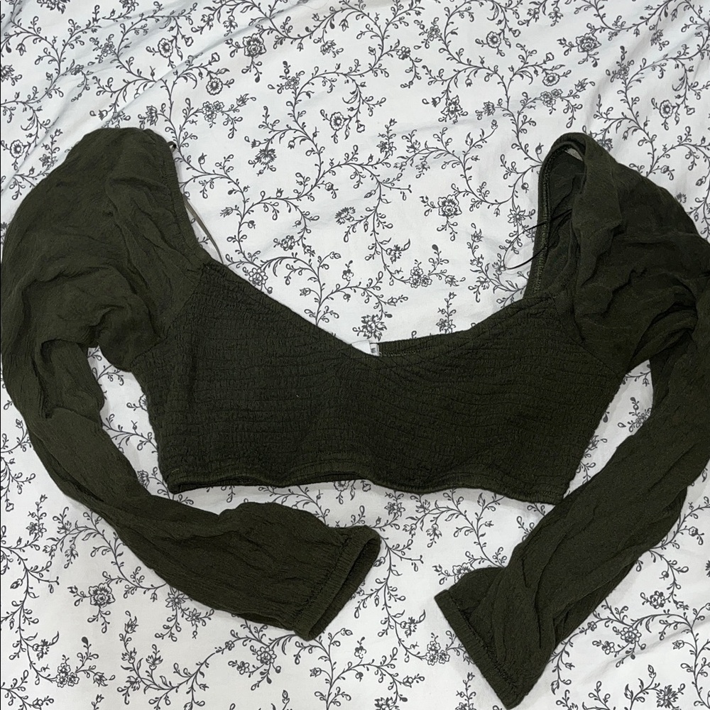 Garage Olive Smocked Crop Top